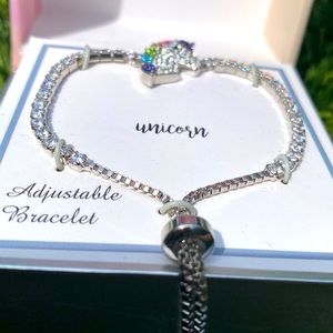 NWT  Collective Fine Silver Plated Crystal Unicorn Head Adjustable Bracelet